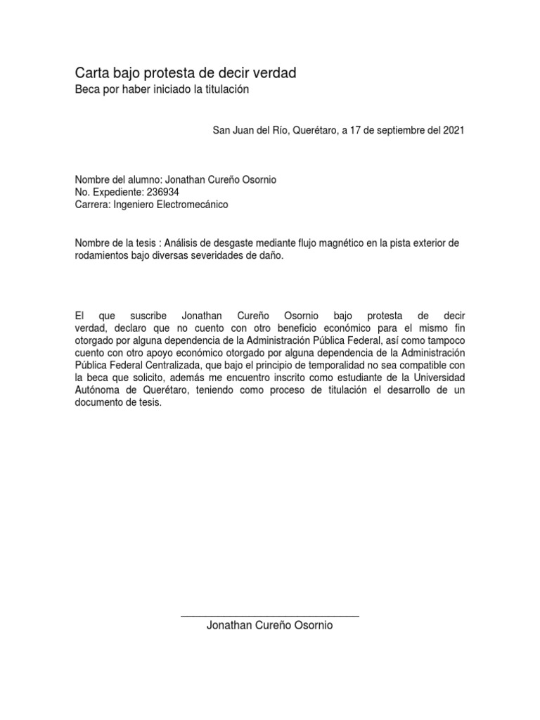 Carta de Beca bajo Protesta de Verdad | PDF | Derecho