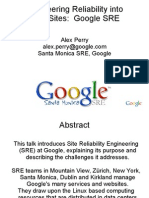 Engineering Reliability Into Web Sites: Google SRE