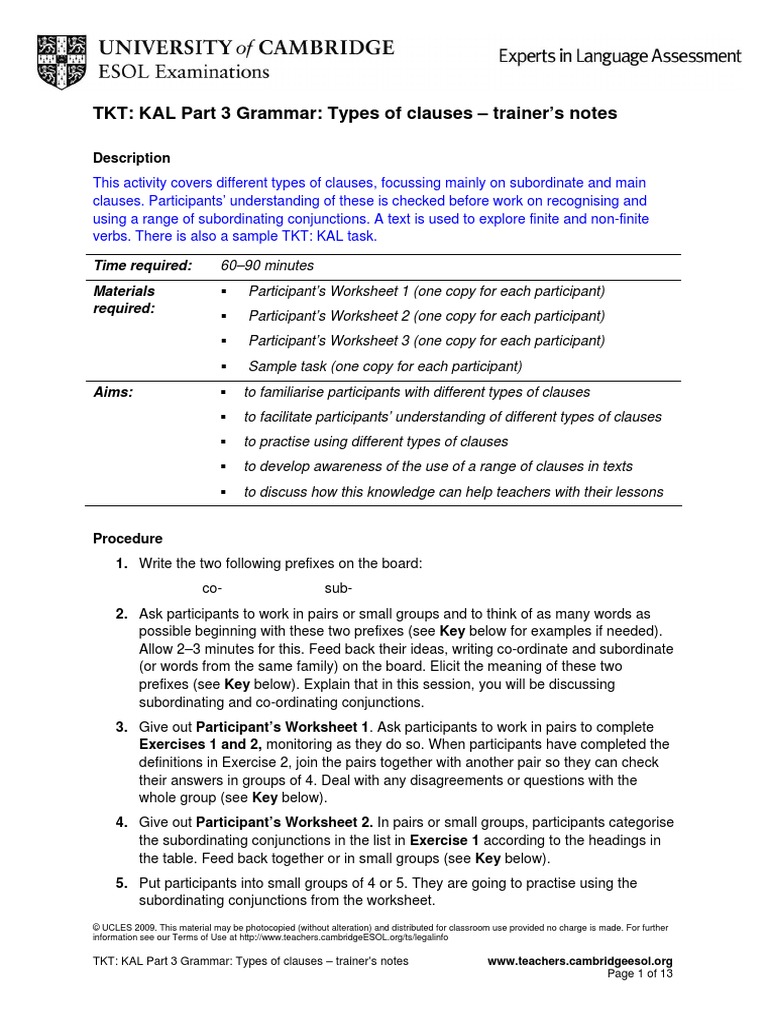 Part 3. Grammar. Types of Clauses | PDF | Clause | Phrase