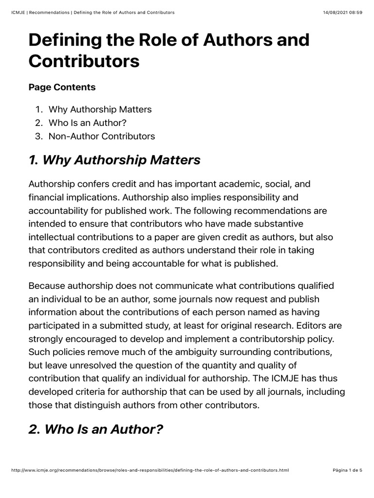 ICMJE Guidelines on Authorship Roles | PDF | Editing | Author