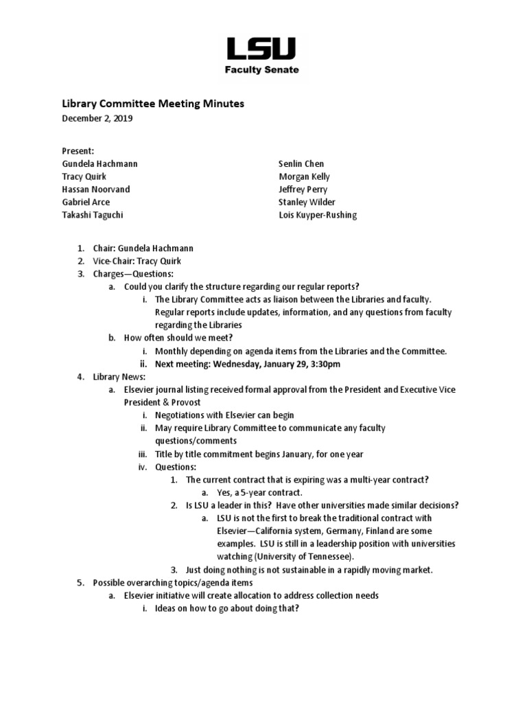 Library Committee Meeting Minutes: Ii. Next Meeting: Wednesday, January ...