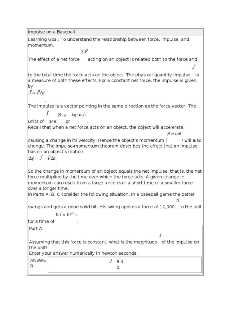 Impulse and Momentum in Baseball Physics | PDF | Collision | Momentum