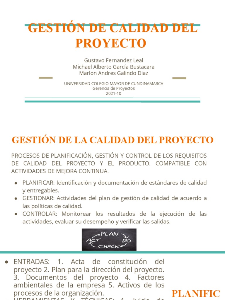 Gestión de Calidad en Proyectos | PDF | Calidad (comercial) | Sistema ...