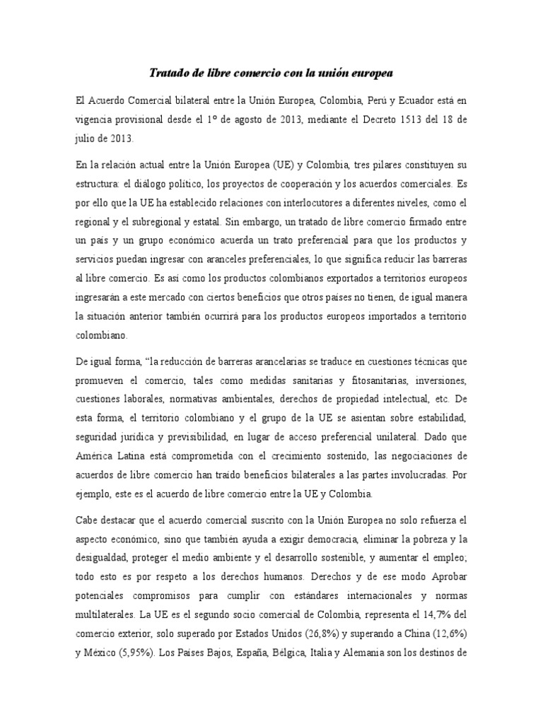 Tratado de Libre Comercio Con La Unión Europea | PDF | Unión Europea ...