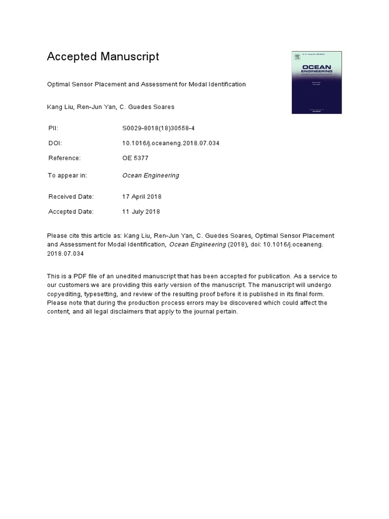 Optimal Sensor Placement for Modal Identification | PDF | Matrix ...