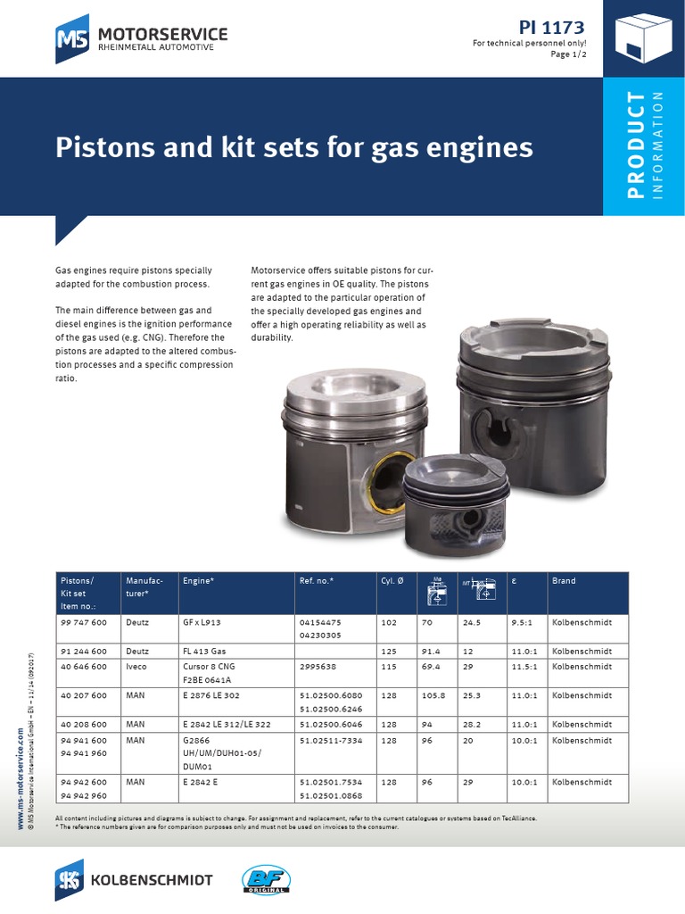 Pistons and Kit Sets For Gas Engines Pistons/ Kit Set Item No