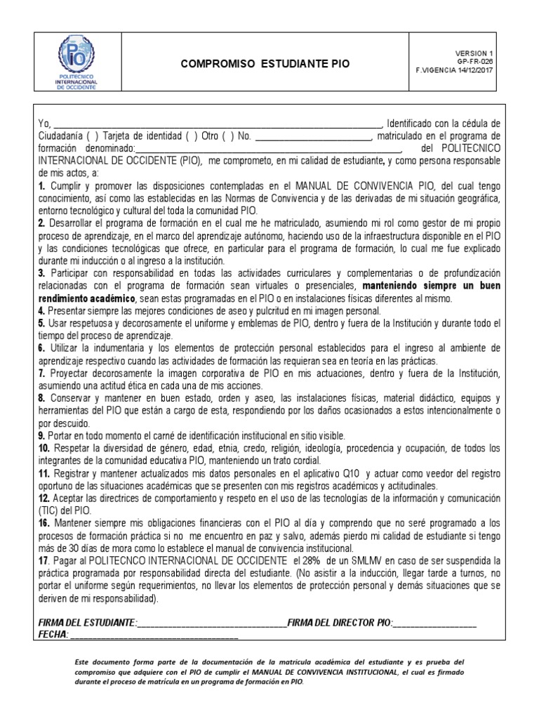 Compromiso Estudiantil PIO | PDF | Plan de estudios | Aprendizaje