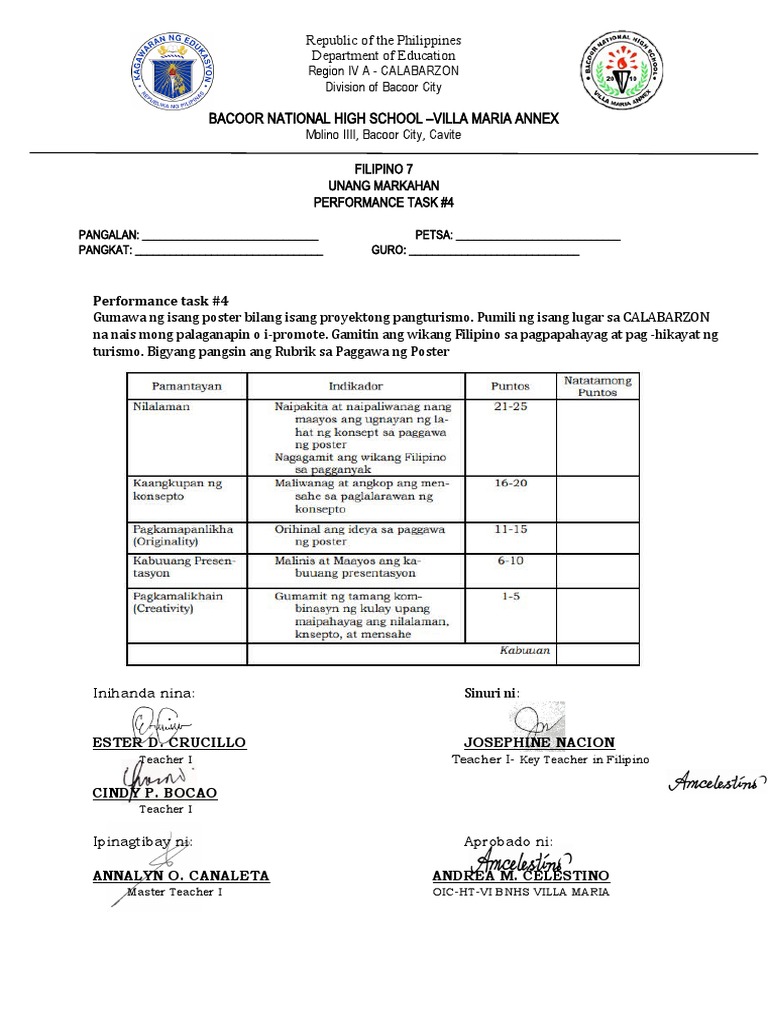 Performance Task Bilang 4 | PDF