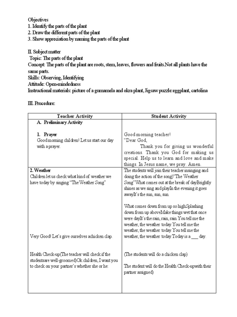 Kindergarten Lesson Plan: Plant Parts | PDF | Fruit
