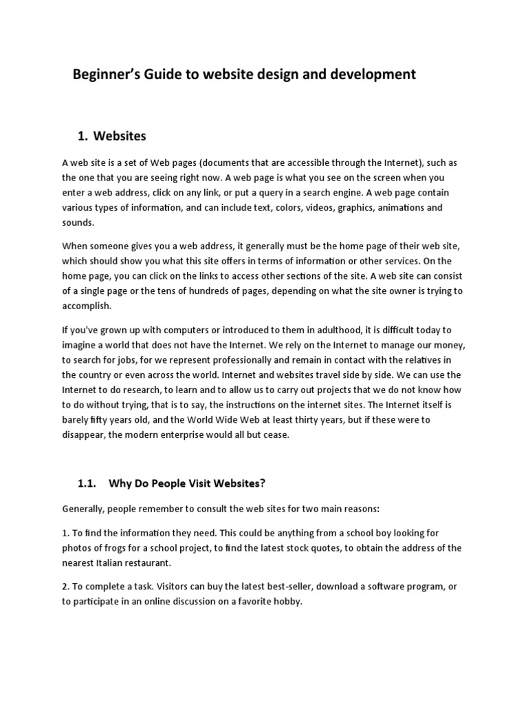 Beginner's Guide To Website Design and Development: 1. Websites | PDF ...