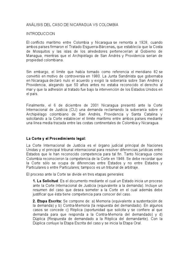Análisis Del Caso de Nicaragua Vs Colombia PDF Gobierno