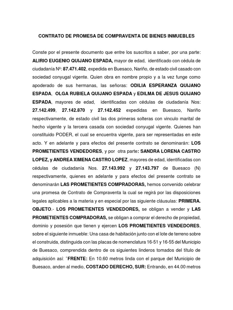 Promesa Compraventa Inmueble Buesaco | PDF | Ley común | Justicia