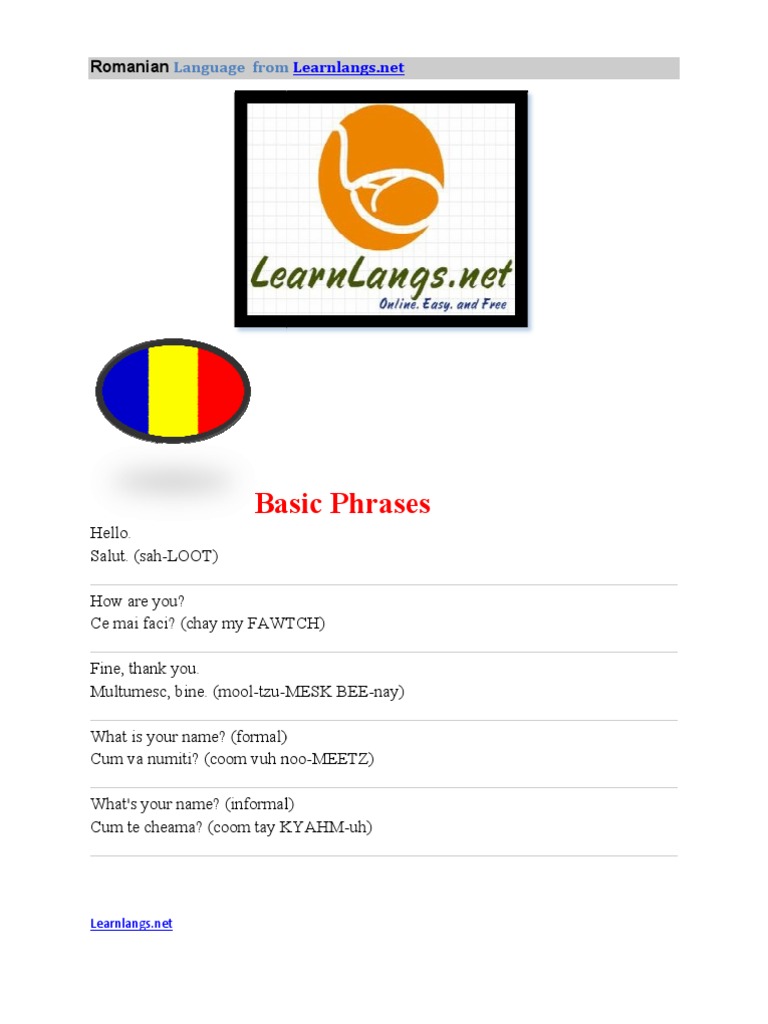 Basic Romanian Phrases Guide | PDF