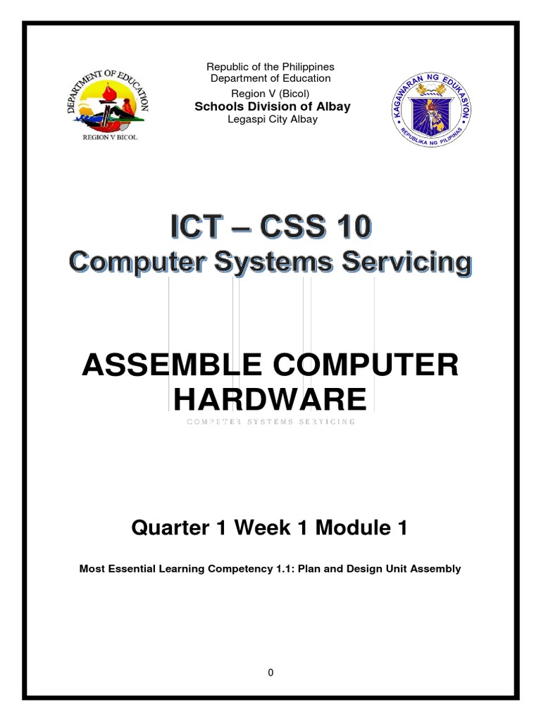 Assemble Computer Hardware Quarter 1 Week 1 Module 1 PDF Personal