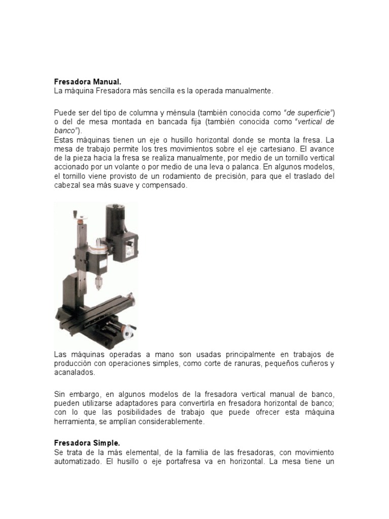 Fresadora Manual. | PDF | Control numerico | Ingeniería mecánica