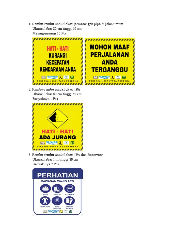 Rambu Peringatan Proyek Jalan dan K3 | PDF | Griya & Taman