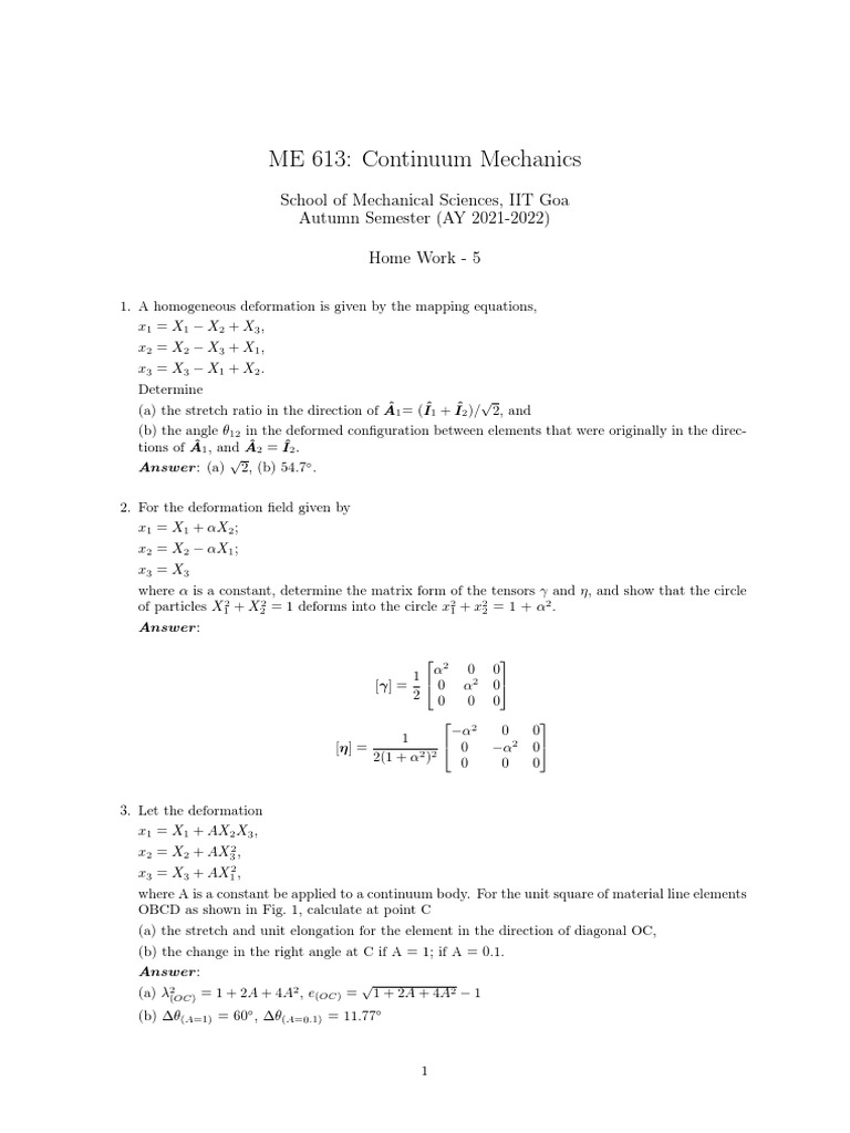 Continuum Mechanics Homework Solutions | PDF