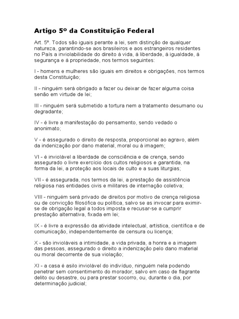 Artigo 5º Da Constituição Federal | PDF | Sindicato | Nacionalidade