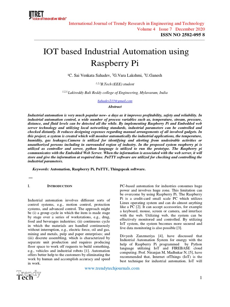 IOT Based Industrial Automation Using Raspberry Pi | PDF | Internet Of ...