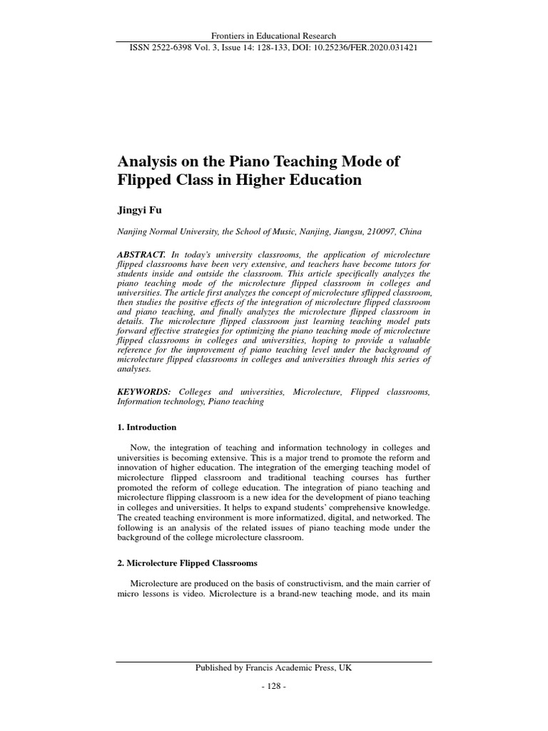Analysis On The Piano Teaching Mode of Flipped Class in Higher ...