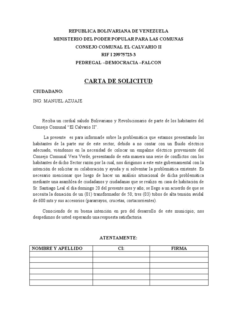 Carta De Solicitud Pdf