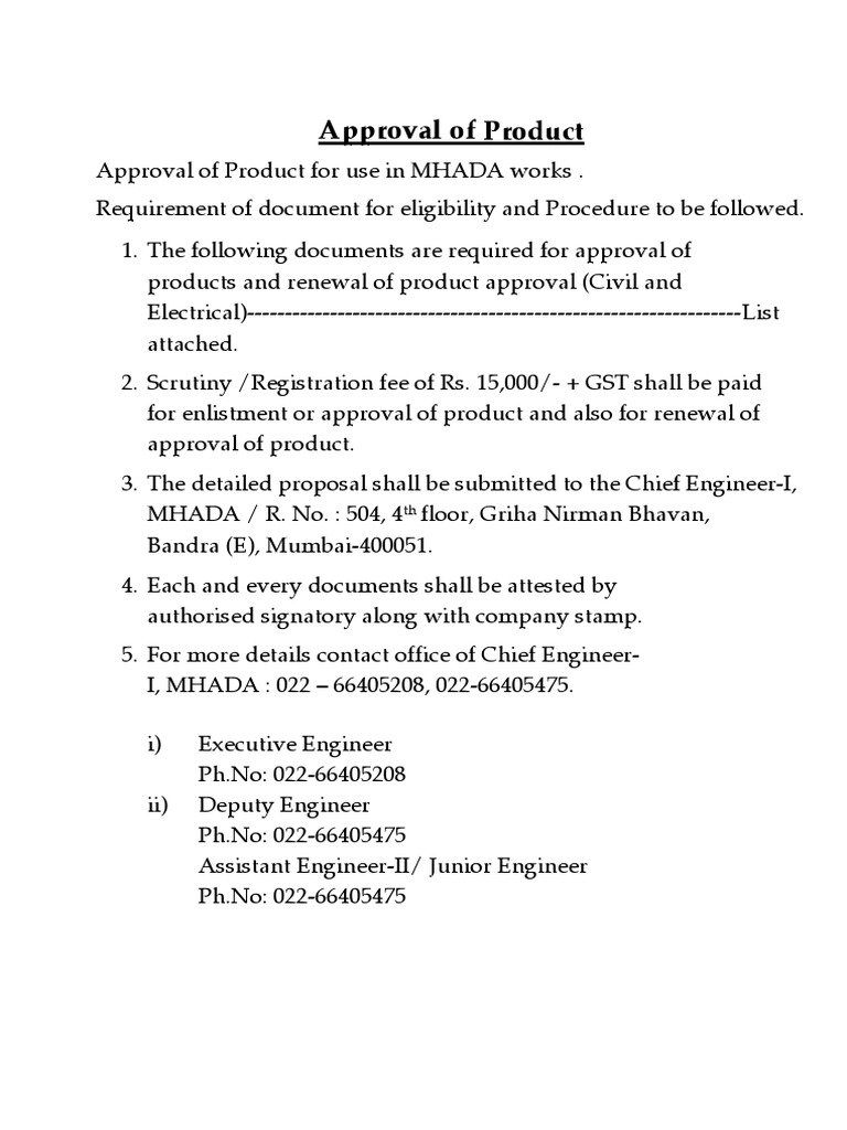 MHADA Product Approval Requirements | PDF | Notary Public | Affidavit