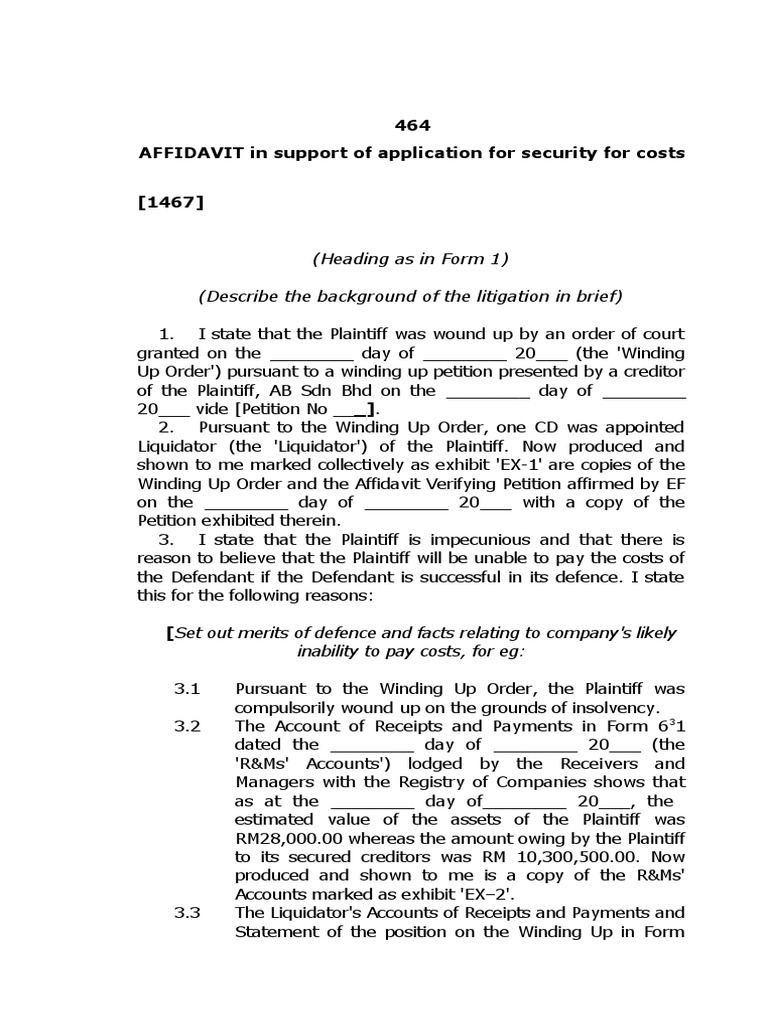 AFFIDAVIT in Support of Application For Security For Costs PDF