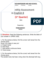 Monthly Assessment in English 8: (1 Quarter)