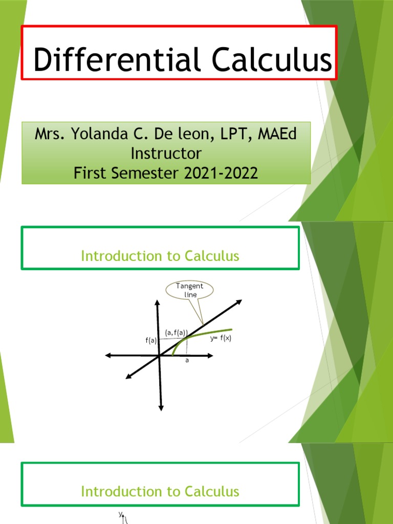 Differential Calculus: Mrs. Yolanda C. de Leon, LPT, Maed Instructor ...