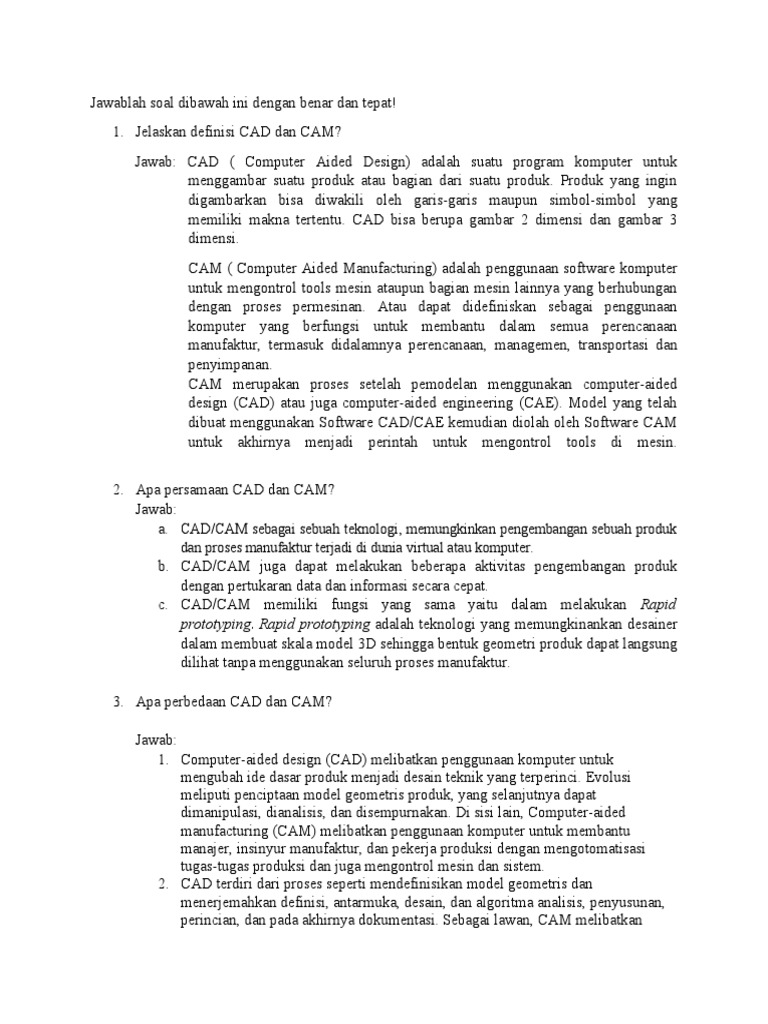 Perbedaan CAD dan CAM dalam Manufaktur | PDF