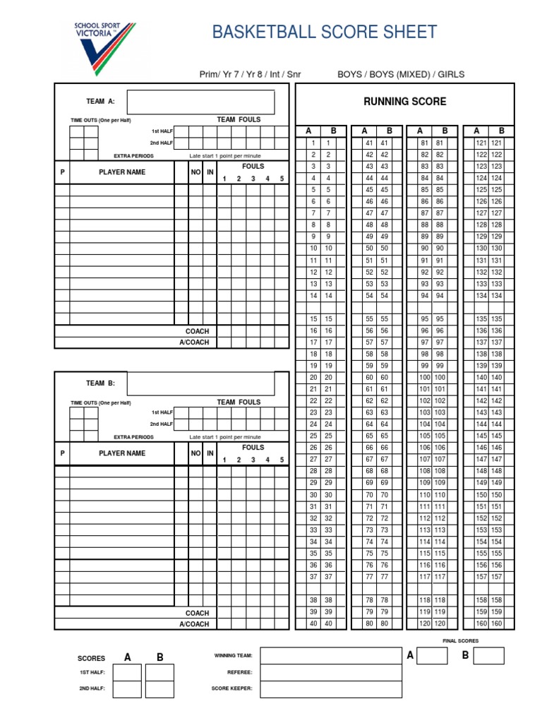 Basketball Score Sheet PDF Sports Team Sports