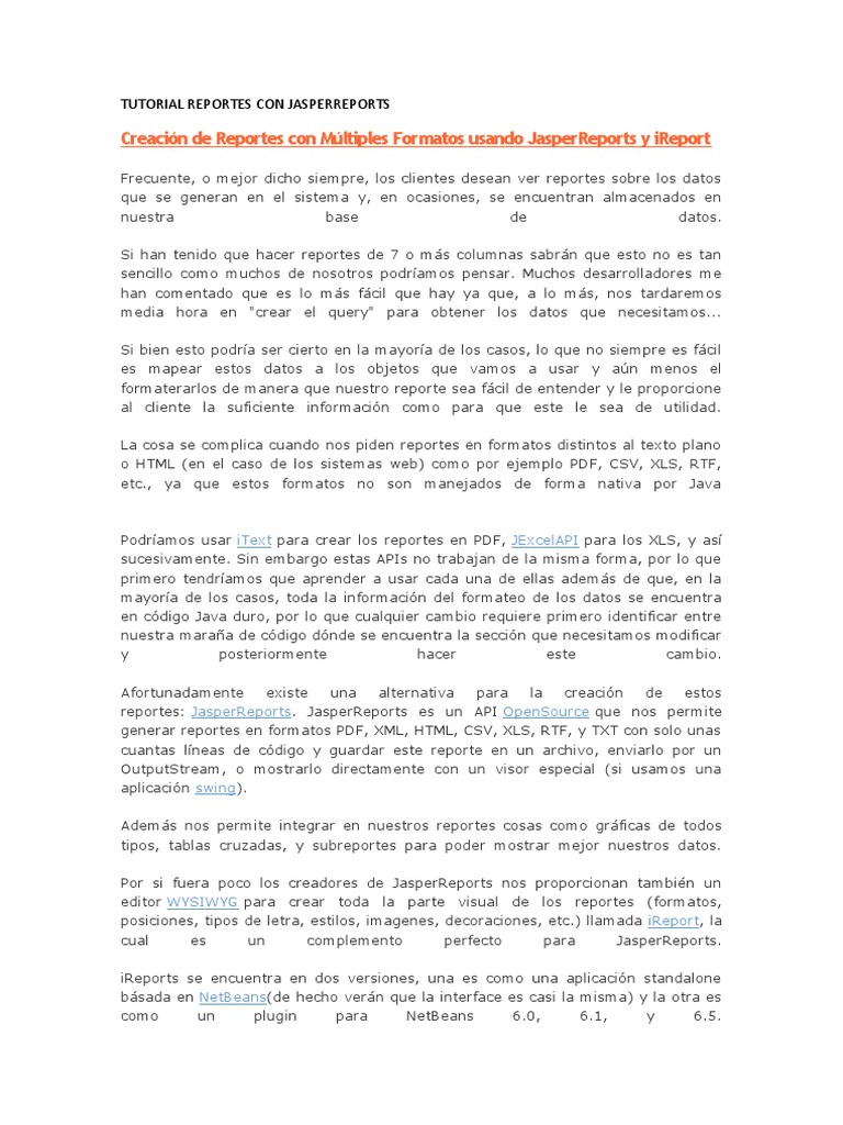 Tutorial Reportes Con Jasperreports | PDF | Java (lenguaje de ...