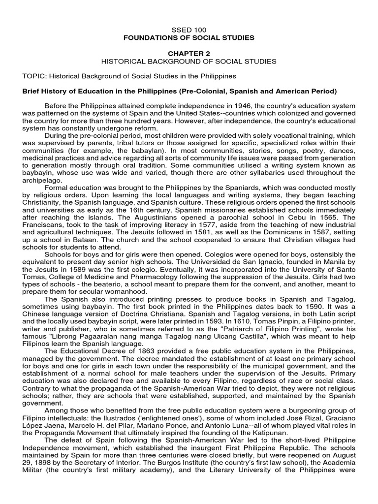 Historical Background of Social Studies in The Philippines | PDF