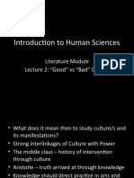 Introduction To Human Sciences: Literature Module Lecture 2: "Good" Vs "Bad" Culture