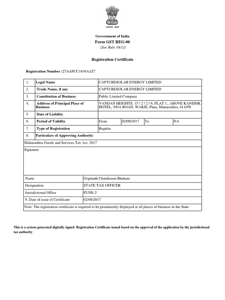 Form Gst Reg 06 Government Of India Pdf Payments Government Finances