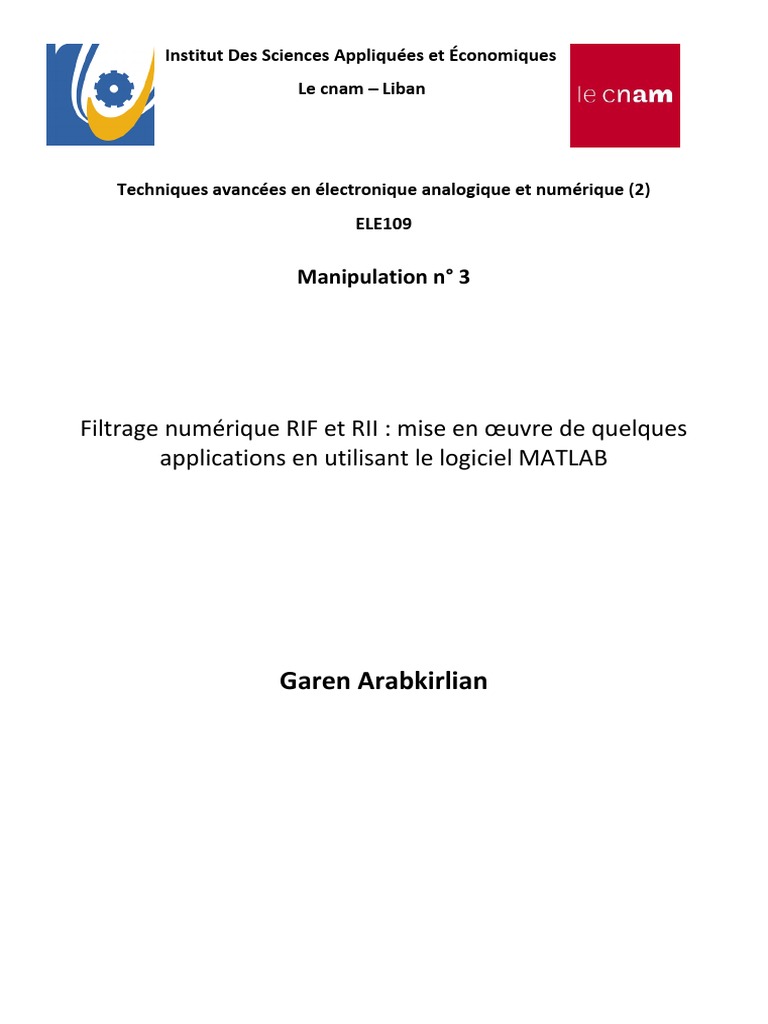 Filtrage numérique avec MATLAB | PDF | Filtre (électronique) | Informatique