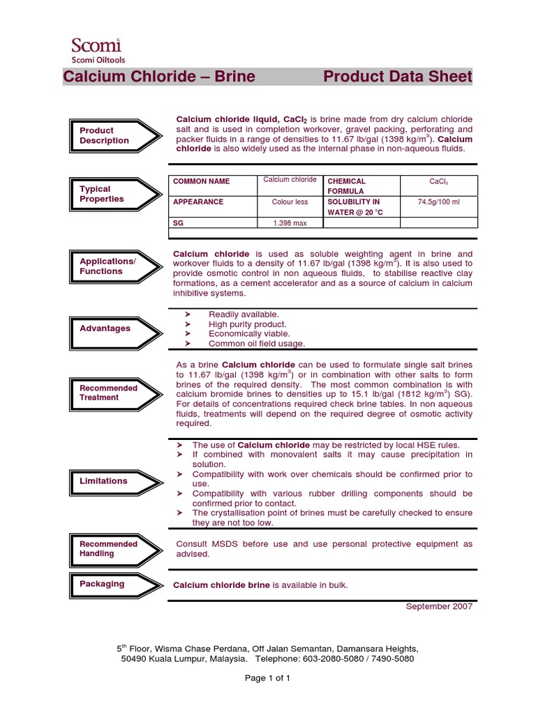 Calcium Chloride Brine Pdf Chloride Chemical Compounds