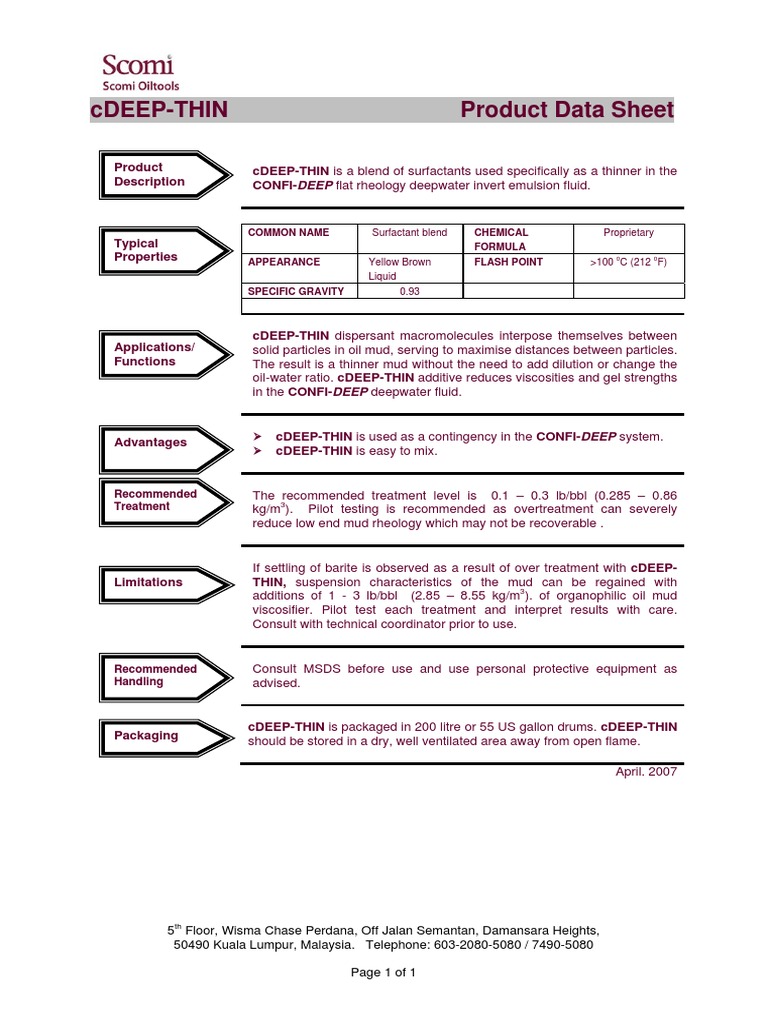 Cdeep-Thin Product Data Sheet | PDF | Rheology | Chemical Engineering