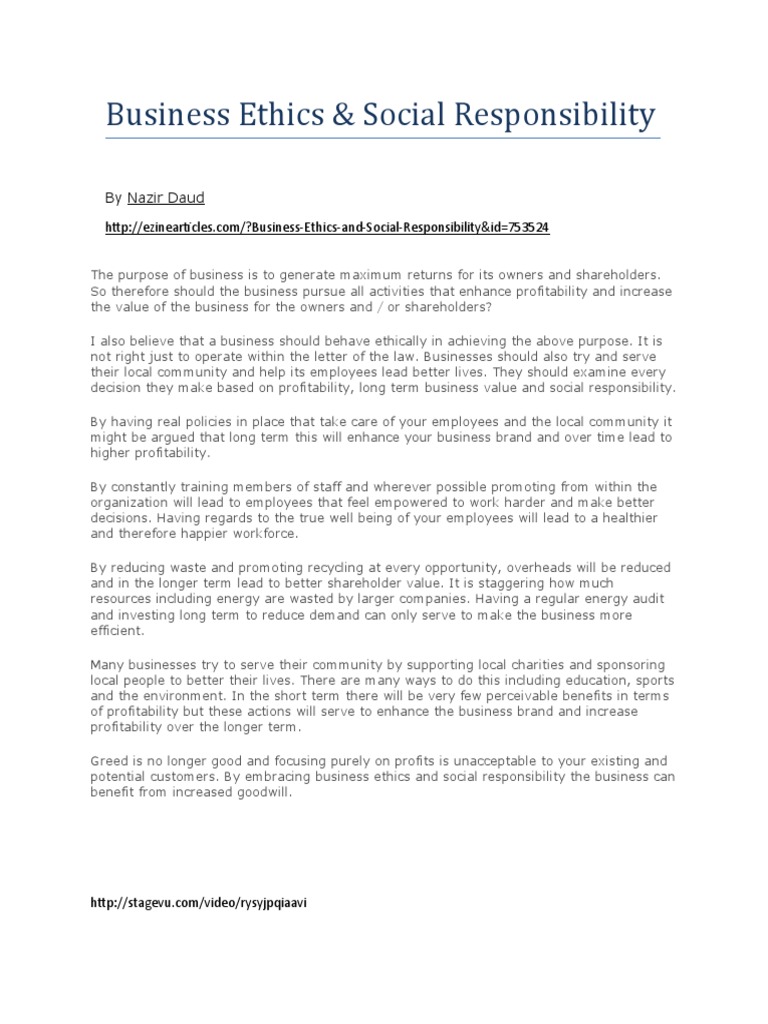 Business Ethics and Social Responsibility | PDF | Business