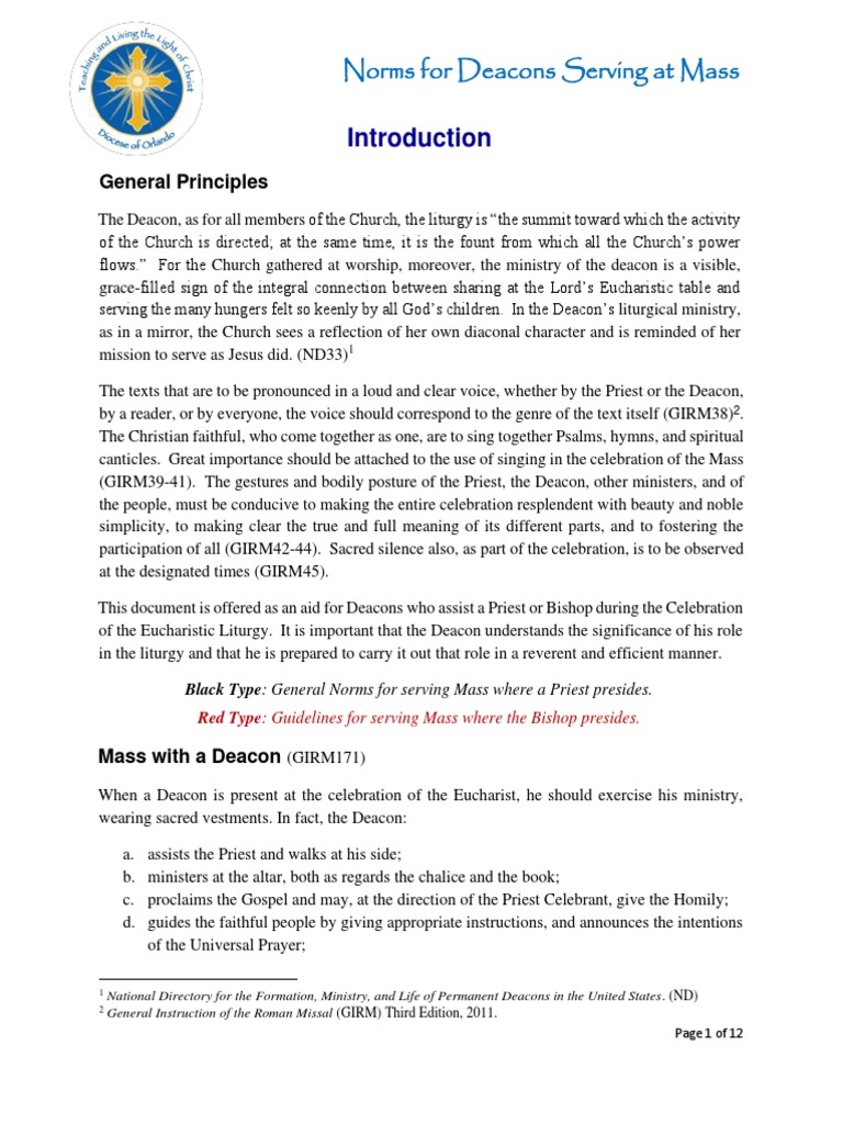 Guidelines for Deacons Serving Mass with the Bishop | PDF | Mass ...