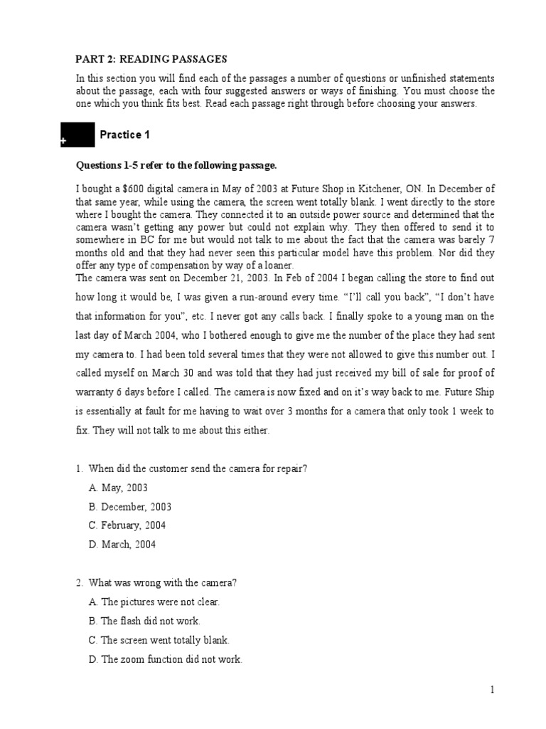Reading Comprehension Practice Passages | PDF | Online Shopping | Retail