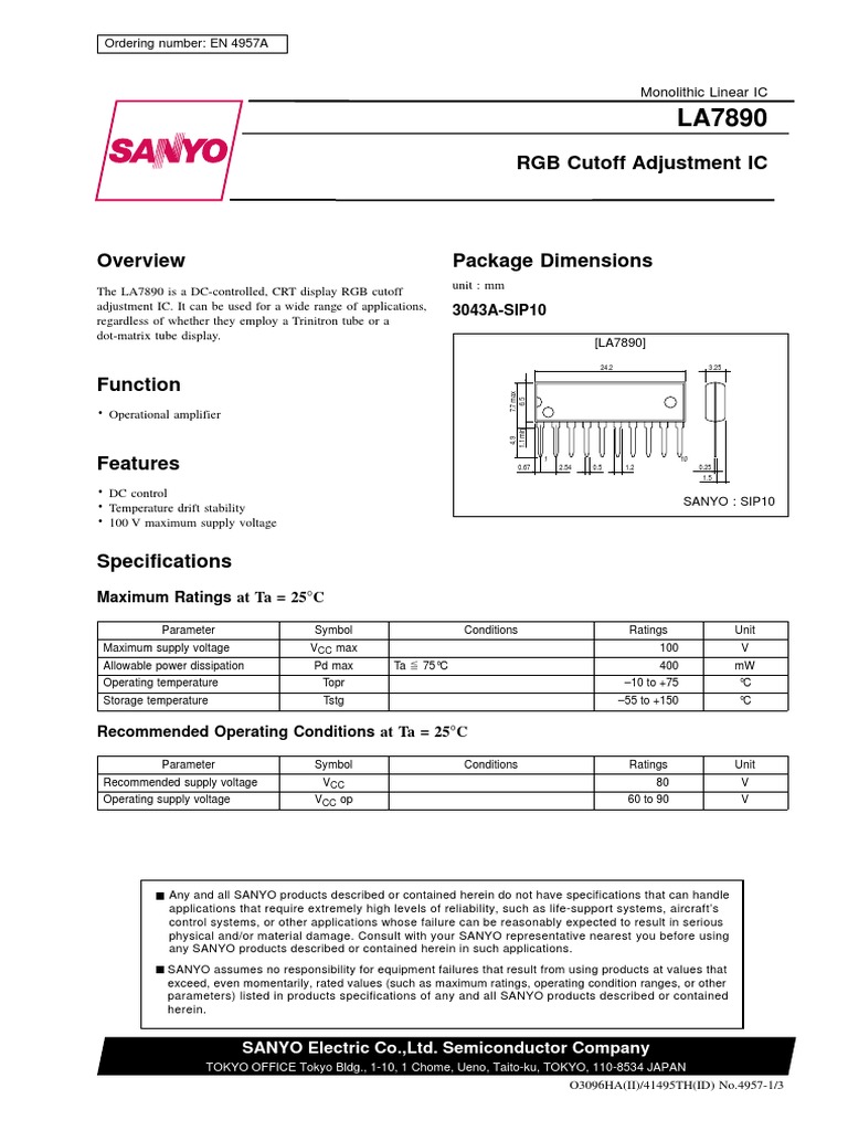 RGB Cutoff Adjustment IC 3043ASIP10 PDF Vacuum Tube Operational
