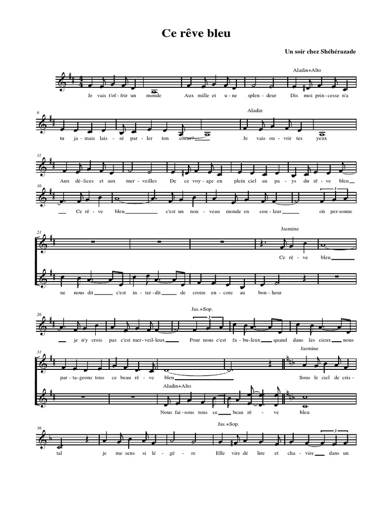 Aladdin Ce Rêve Bleu Paroles Français Ce Rêve Bleu (Partition) | PDF