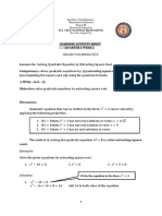 Learning Activity Sheet: Grade 9 Mathematics