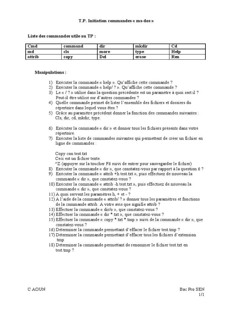 Commandes essentielles MS-DOS | PDF | Fichier texte | Architecture ...