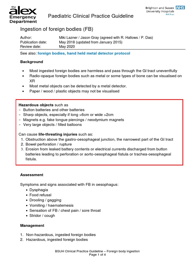 Foreign Body Guidelines | Foreign Body Management In Pediatrics – JRYE