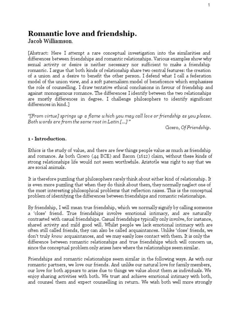 Differences in Love: Friendship vs Romance | PDF | Romance (Love ...