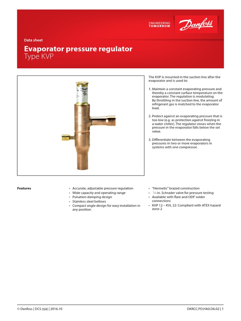 Evaporator Pressure Regulator Type KVP PDF Valve Continuum Mechanics