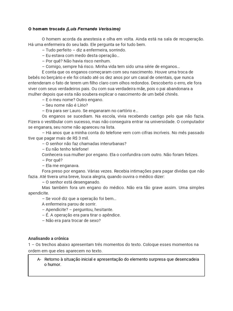 O Homem Trocado (Luís Fernando Veríssimo) | PDF
