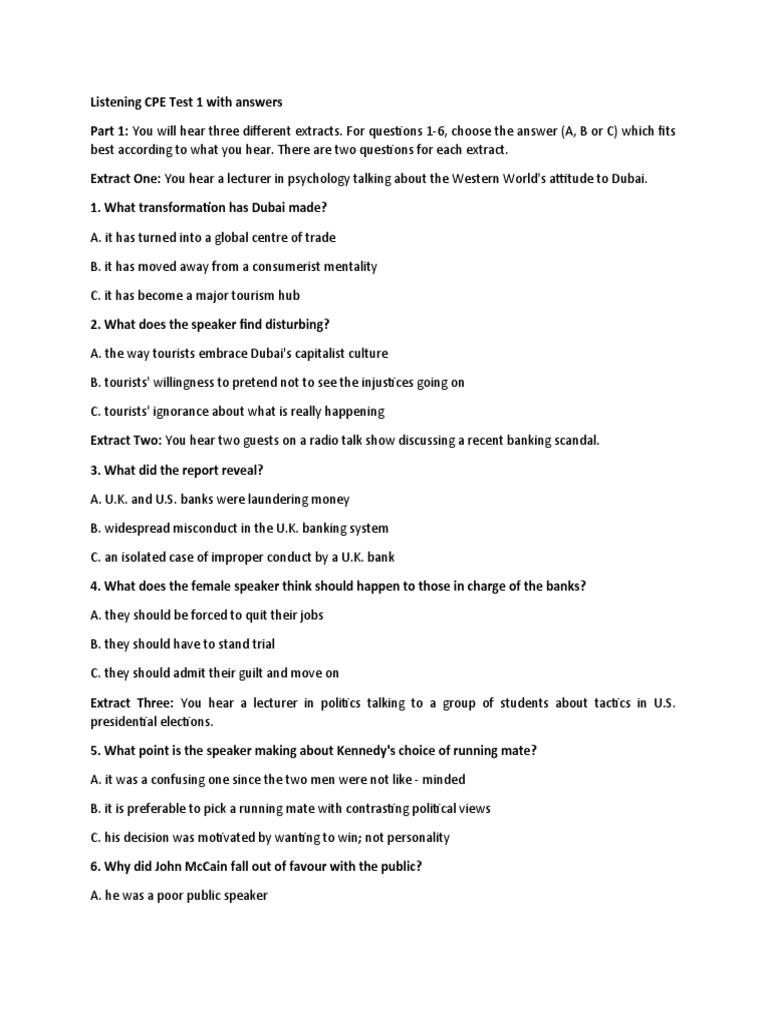 Listening CPE Test 1 With Answers | PDF